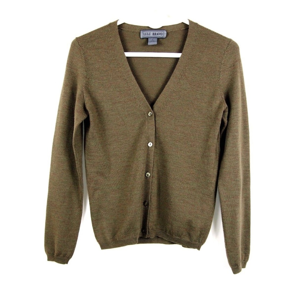 Lulu Bravo 100% Merino Wool Green Cardigan Sz. S